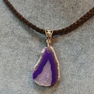 Purple Agate Slice Pendant Necklace - Unbranded